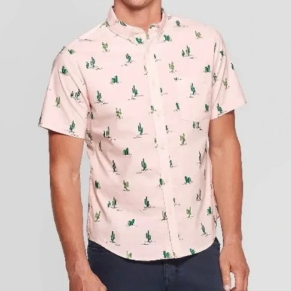 Goodfellow & Co Slim Fit Pink Cactus Button Down Shirt Size L